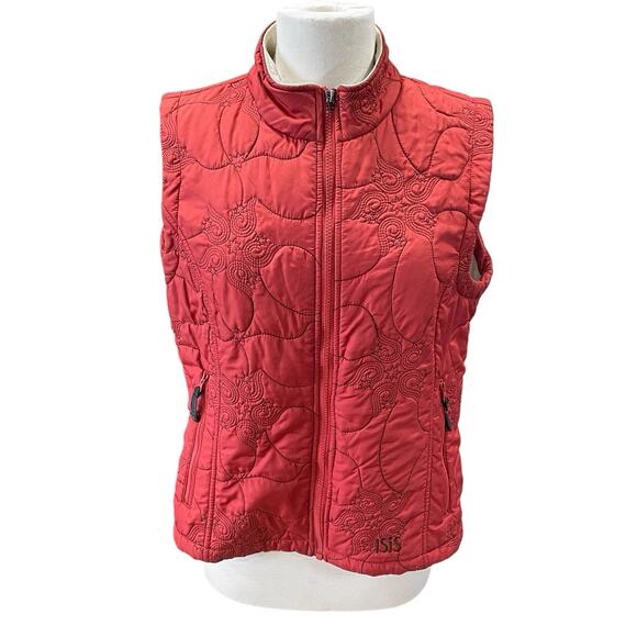 Isis Sultana Vest Womens Size 12 Red Quilted Full Zip Outdoor Jacket Boho - Picture 1 of 15